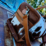 Genuine Cowhide Overnight Travel Bag Tan 1