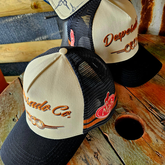 Desperado Trucker Cap Black, Gold & Cream Pinstripe