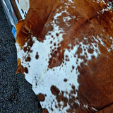 100% Genuine Cowhide Rug Tan & White Block Speckle