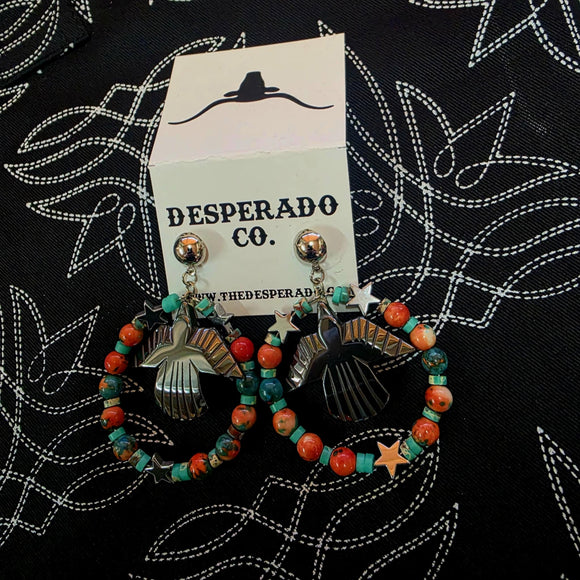 Sunset & Turquoise Thunderbird Hoops