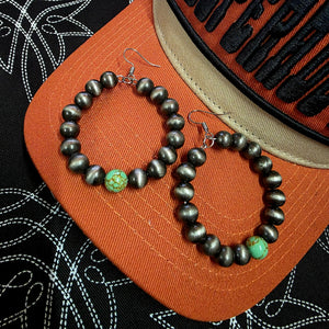 Navajo Pearl & Turquoise Inspired Hoop Earrings
