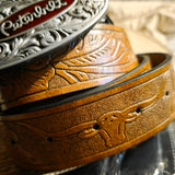 Peterbilt Belt Buckle & Longhorn Leather Belt (2 colours!)