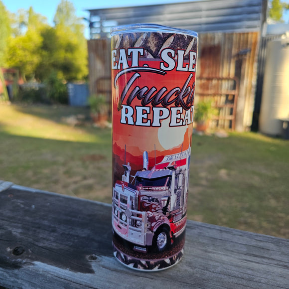 Eat Sleep Truckin Repeat 20oz Stainless Tumbler Cup & Straw
