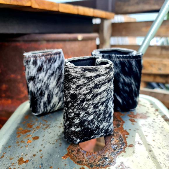 Handmade In Australia Cowhide Stubby Coolers Black Speckle