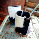 Handmade In Australia Cowhide Stubby Coolers Black Mix