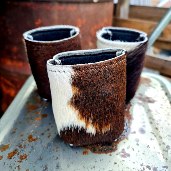 Handmade In Australia Cowhide Stubby Coolers Brown Mix