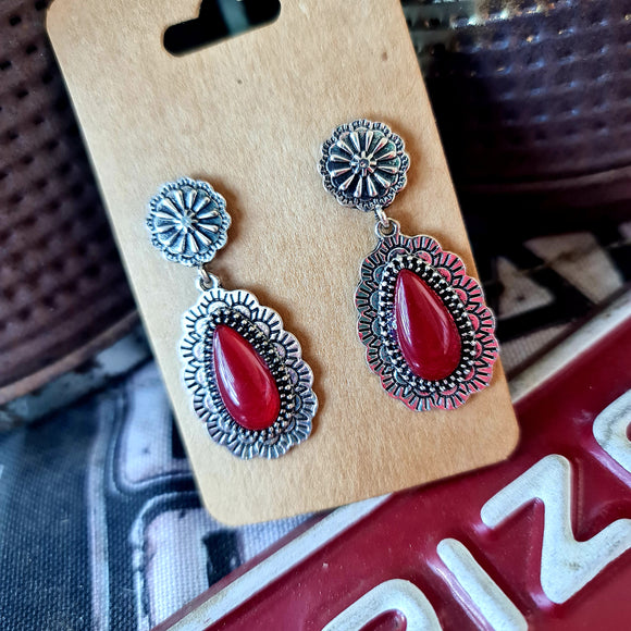 Navajo Western Style Red Concho Stud Earrings