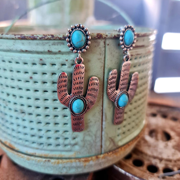 Turquoise Drop Stud Cactus Earrings