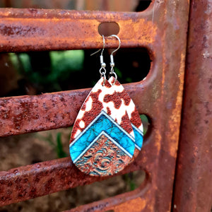Punchy Turquoise &Hide Teardrop Earrings