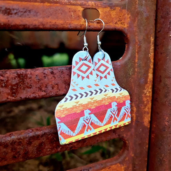 Aztec Thunderbird Sunset Cattle Tag Earrings