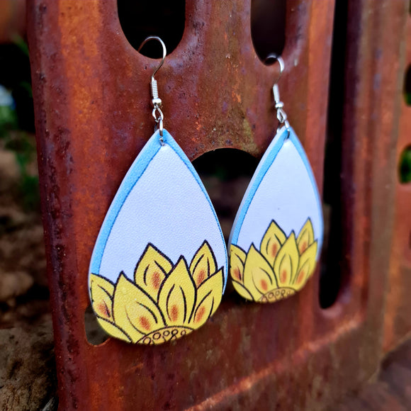 Blue Skies & Sunflowers Teardrop Earrings