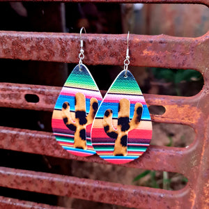 Mexican Serape Cactus Teardrop Earrings