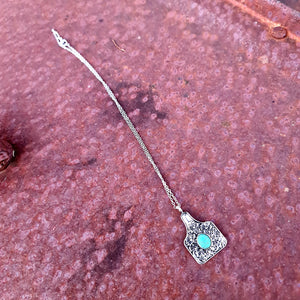Tooled Style & Turquoise Stone Cattle Tag Necklace