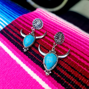 Silver & Turquoise Concho Longhorn Earrings