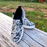 Genuine Leather Cowhide Sneakers Black & White