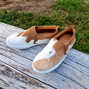 Genuine Leather Cowhide Sneakers Tan & White