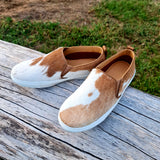 Genuine Leather Cowhide Sneakers Tan & White