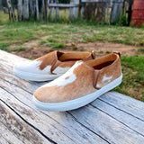 Genuine Leather Cowhide Sneakers Tan & White