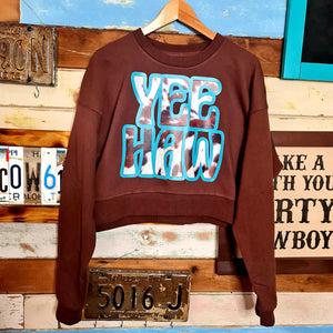 Yee Haw Cropped Brown Cowhide Jumper