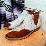 Cowhide Ankle Boots Tan White Size 42