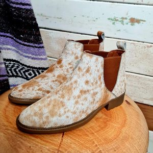 Cowhide Ankle Boots Tan White Size 38