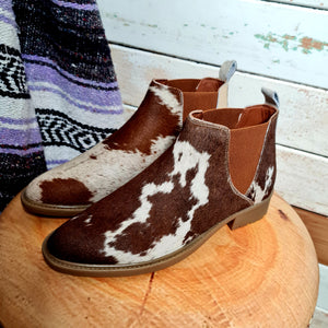Cowhide Ankle Boots Tan White Size 40