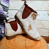 Cowhide Ankle Boots Tan White Size 41