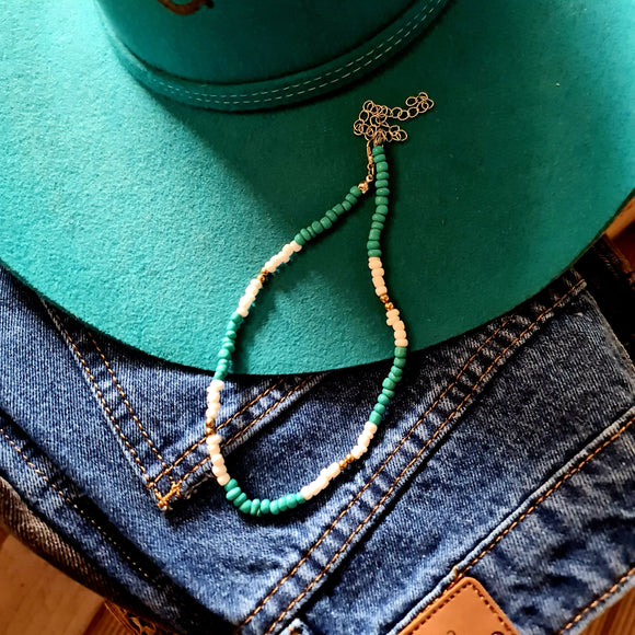 Cowgirl Shit Beaded Choker Turquoise & White