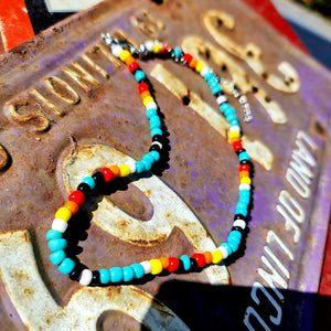 Cowgirl Shit Beaded Choker Turquoise Multi Colour