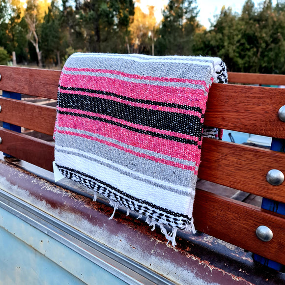 Pink & Grey Authentic Mexican Falsa Blanket