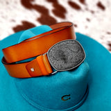 Genuine Leather Buckle Belt Tan