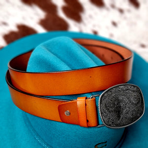 Genuine Leather Buckle Belt Tan