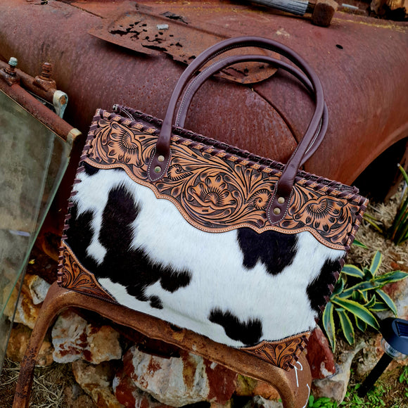 Ranchin' Tooled Brown Cowhide Handbag