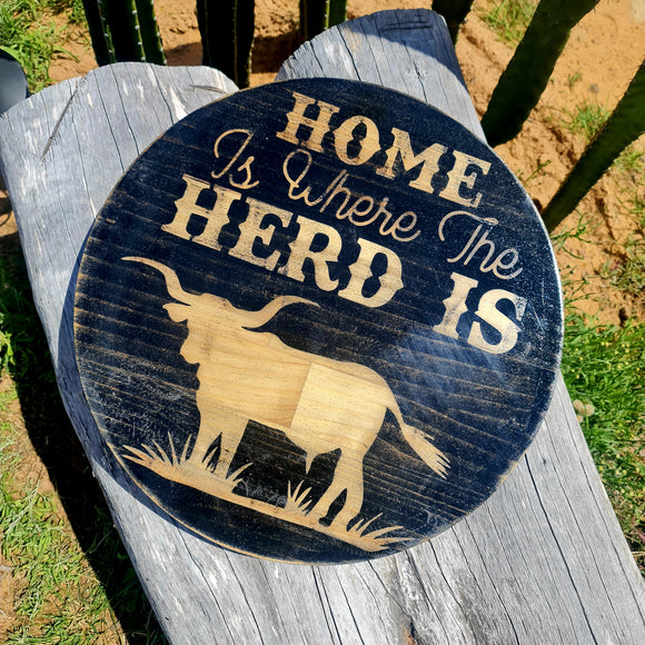 Home Is Where The Herd Is Round Wall Plaque Black