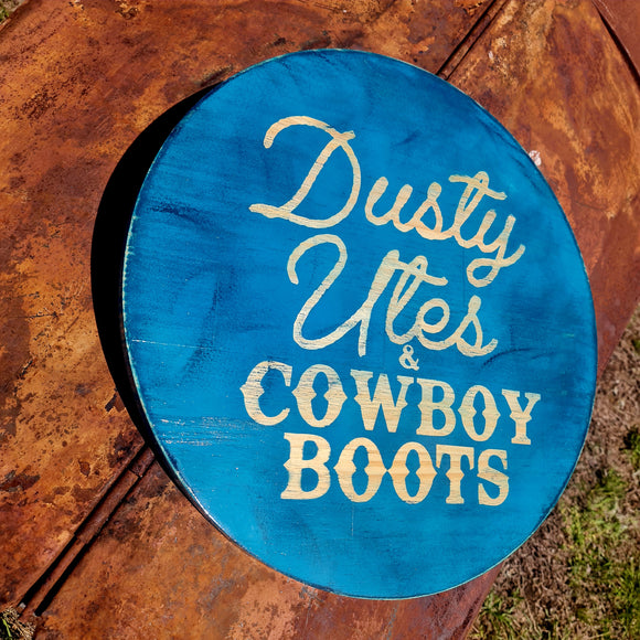 Dusty Utes & Cowboy Boots Round Wall Plaque