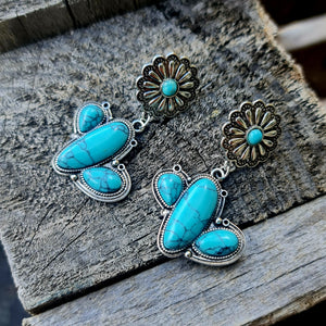 Silver & Turquoise Concho Cactus Earrings