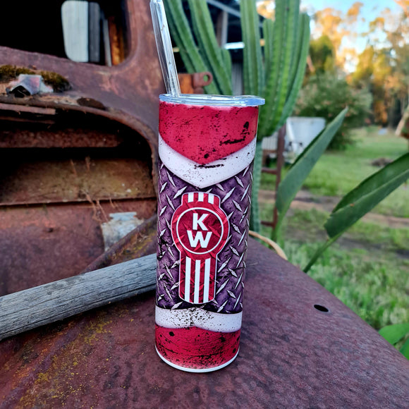 Red Checkerplate Kenworth 20oz Stainless Tumbler Cup & Straw