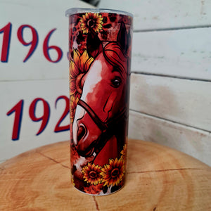 Horse & Sunflowers 20oz Stainless Tumbler Cup & Straw
