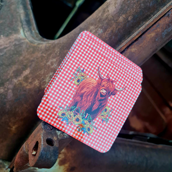 Gingham Highland 4pc Coaster Set