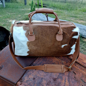 Genuine Cowhide Overnight Travel Bag Tan 2