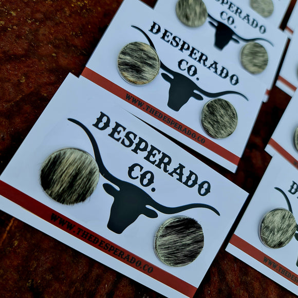 Cowhide 20mm Button Stud Earrings