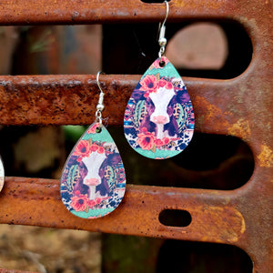 Pink Floral Calf Teardrop Hook Earrings
