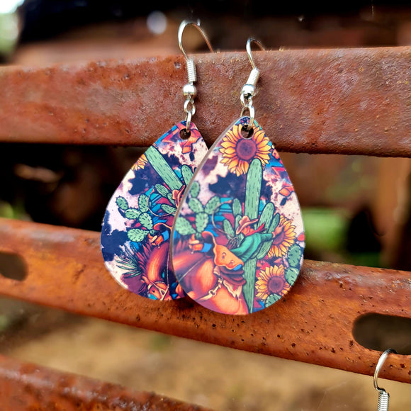 Cactus Cowboy Teardrop Hook Earrings