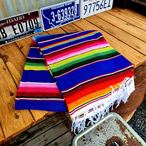 Royal Blue Authentic Mexican Stripe Serape Blanket