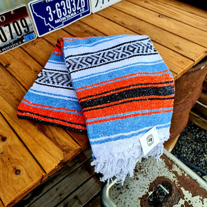 Blue & Orange Authentic Mexican Falsa Blanket