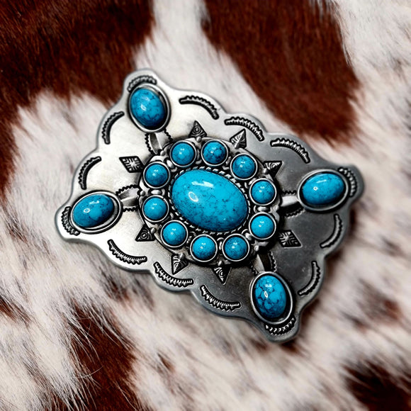 Antique Silver & Faux Turquoise Belt Buckle