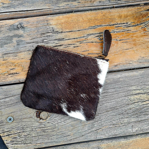 Cowhide Zip Coin Purse Brown 1