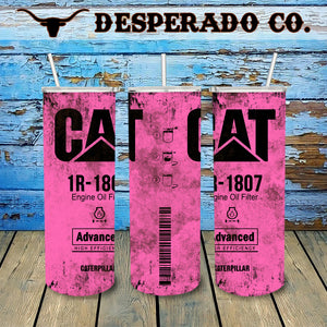 Pink Cat Oil Filter 20oz Stainless Tumbler Cup & Straw