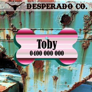Pink Serape Personalised Dog Tags