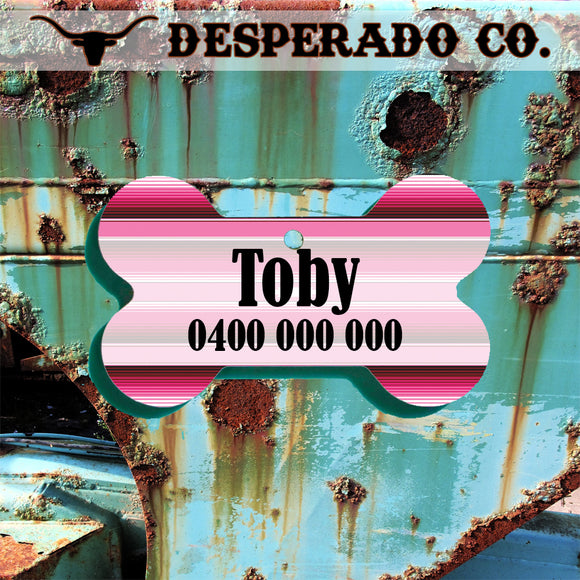 Pink Serape Personalised Dog Tags